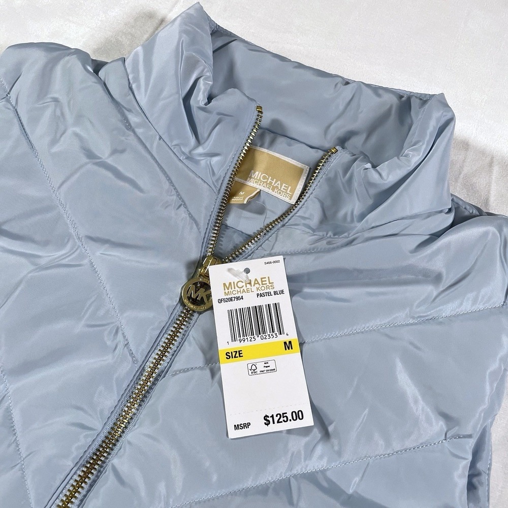 Michael Kors‎ Quilted Puffer Vest Pastel Blue Zip Front Sleeveless Womens Size M